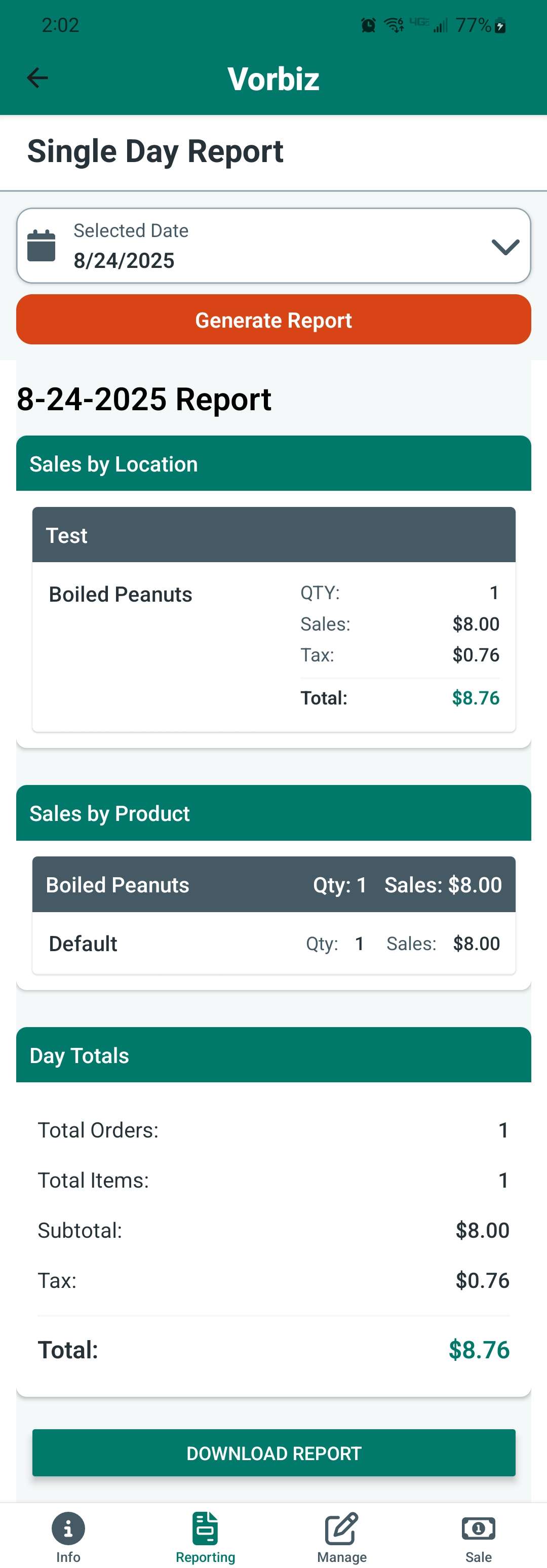 Vorbiz reporting screen